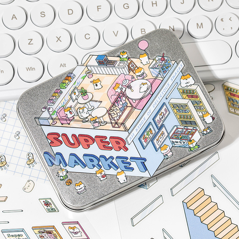 Ink lenguaje estereoscópico miniaturizado pegatinas de paisaje pet mundo de fantasía estudiantes cuentas de mano diy paquete de pegatinas de paisaje