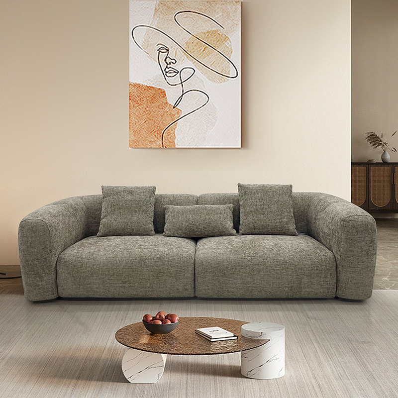 Wabi-Sabi Style 2025 New Cream-Colored Large White Fabric Sofa for Living Room, Modern Minimalist Small Apartment Sofa