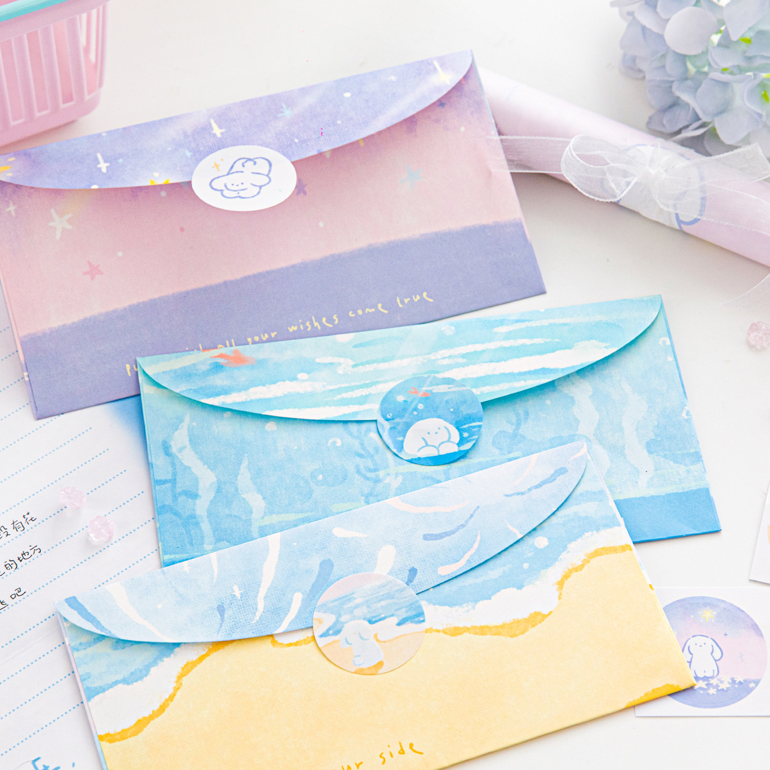 Sobre de tinta de un pequeño paquete de papel de carta de perros serie de cartas de texto creativo romántico carta de amor papel de papel de carta