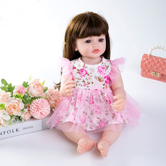 仿真娃娃衣連衣裙可愛飛袖玫瑰花網紗公主裙45-55cm重生嬰兒服飾