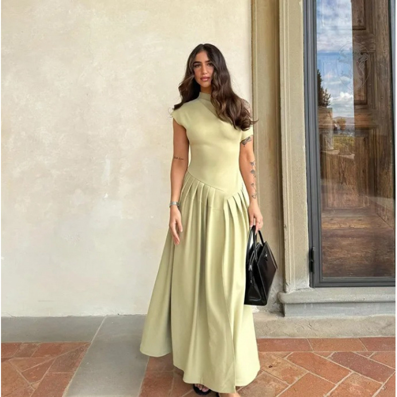 Cross-border European and American women's fashion, AliExpress bestseller: round-neck, off-the-shoulder, short-sleeved, flared dress Cross-border European and American women's fashion, AliExpress bestseller: round-neck, off-the-shoulder, short-sleeved, flared dress
