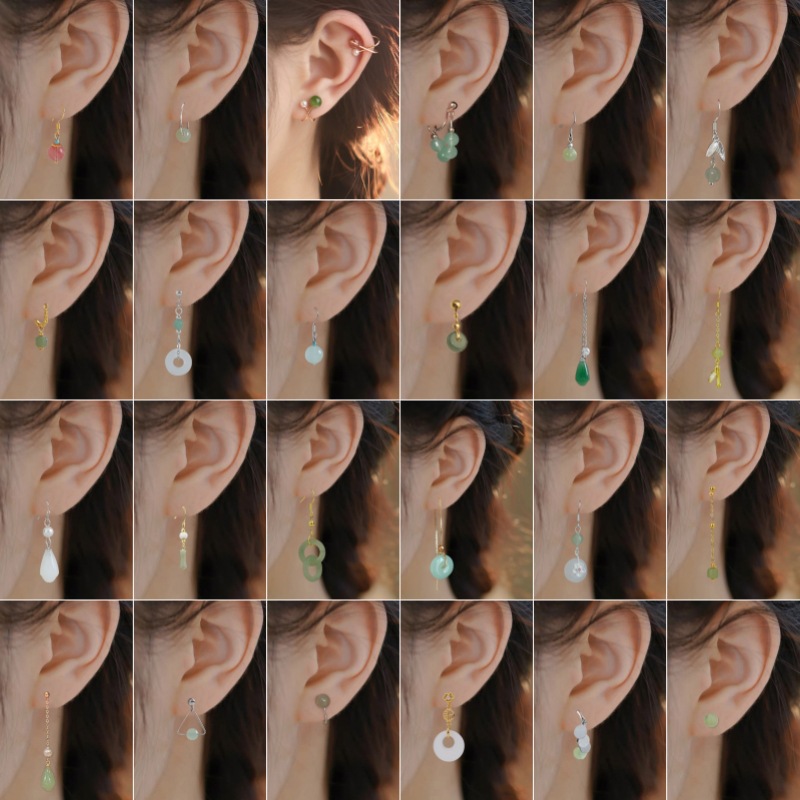 Pendientes tipo clip de jade Hetian, estilo chino vintage, sin perforación, diseño elegante artesanal