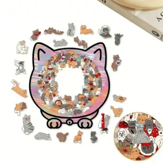 亚马逊Cats Shaped Wooden Puzzle 跨境新品莫兰迪形小猫木制拼图