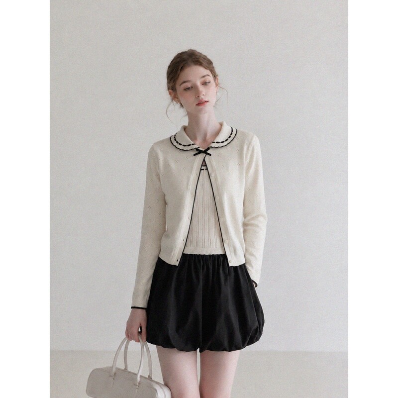 Forever21 Korean-style doll-collar color-block button-down knit cardigan, women's autumn slim-fit two-piece set with a camisole top Forever21 Korean-style doll-collar color-block button-down knit cardigan, women's autumn slim-fit two-piece set with a camisole top