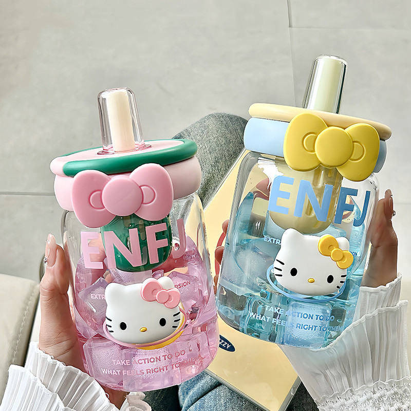 높은 가치의 귀여운 유리 컵 밀짚 소녀 사무실 차 분리 컵 고온 저항하는 커피 컵