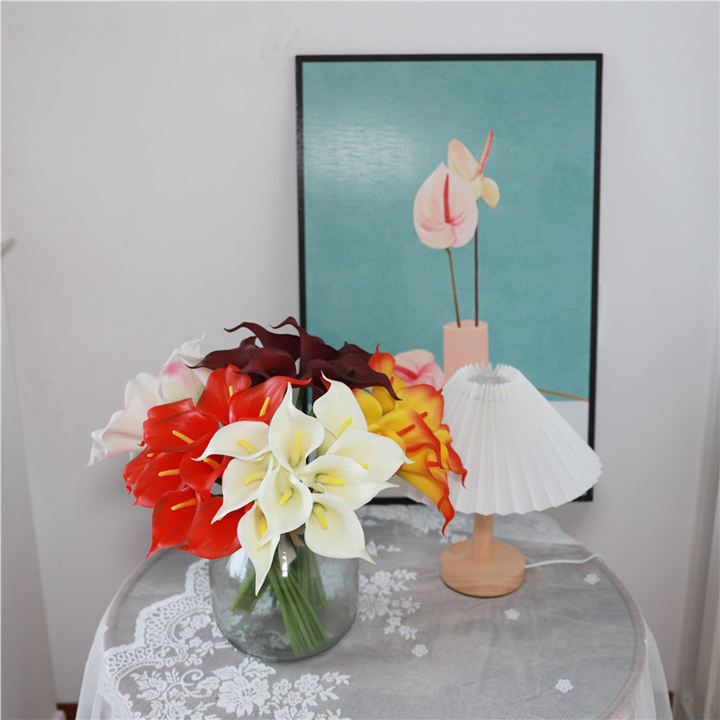单支迷你细马蹄莲花束仿真花 玻璃花瓶假水餐桌酒店客厅软装花艺