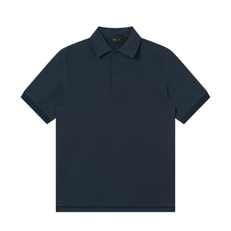 Original high-end GU brand summer new trendy double-G embroidered pique cotton turn-down collar short-sleeve Polo shirt for men and women