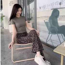 豹纹喇叭裤女2025新款春秋夏高腰显瘦拖地垂感高级感阔腿鲨鱼裤