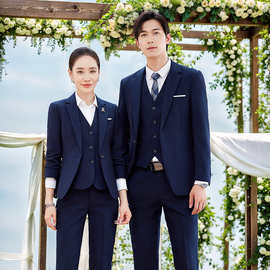春秋高端酒店银行经理新郎结婚套装一粒扣商务男女同款职业装西服