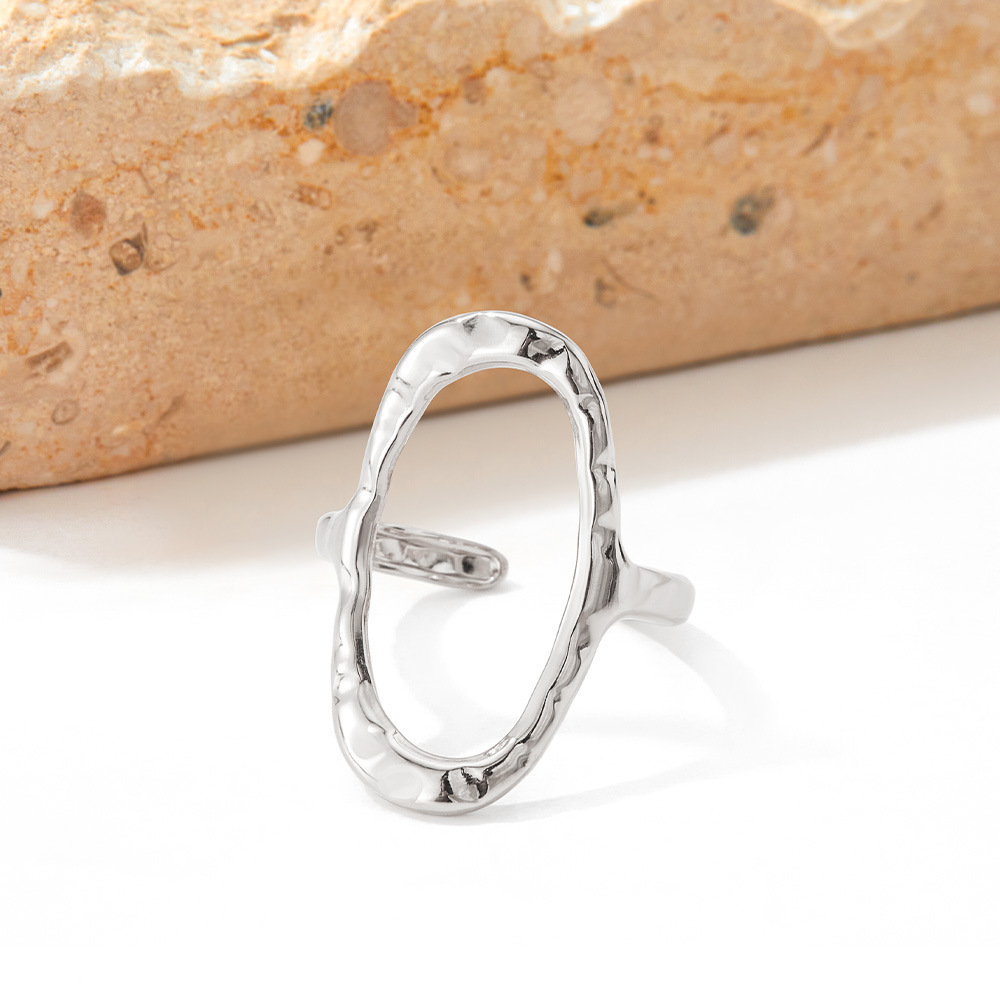 304 Stainless Steel Material Oval Pattern PVD Coated Real Gold Plated Oval Stainless Steel Retro Waterproof Non Tarnish Open Ring