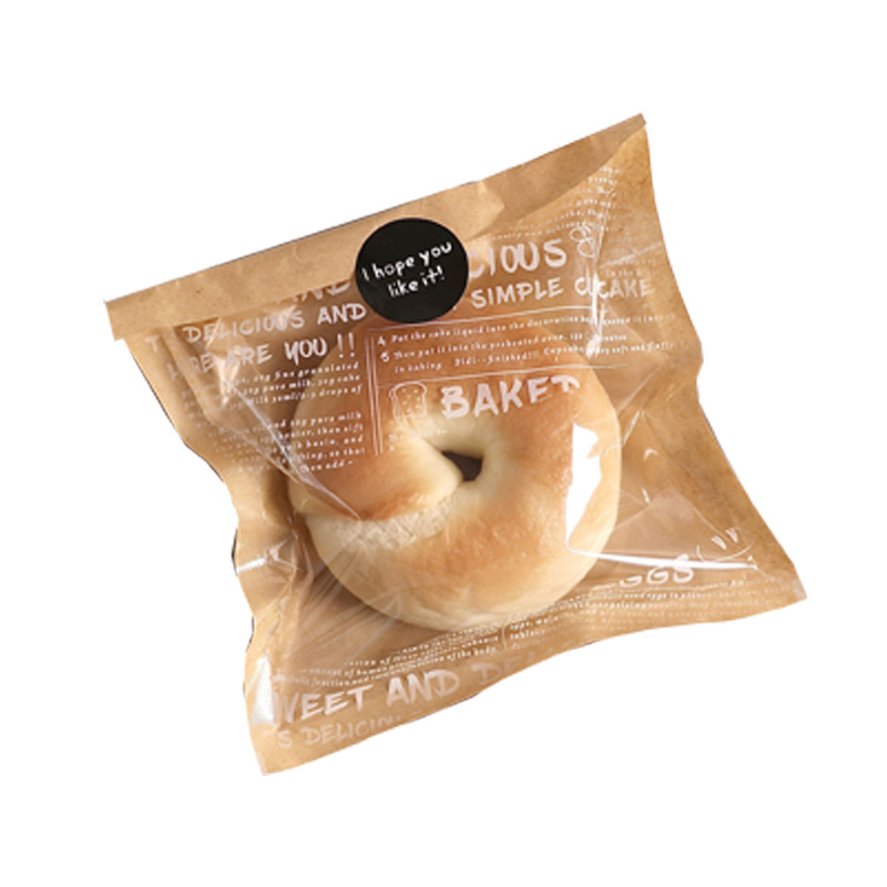 Brown Packing Paper Bread Packaging Bag for Baking Toast, Bagels, Pineapple Buns, Croissants, Sandwiches, Transparent English Packaging Bag
