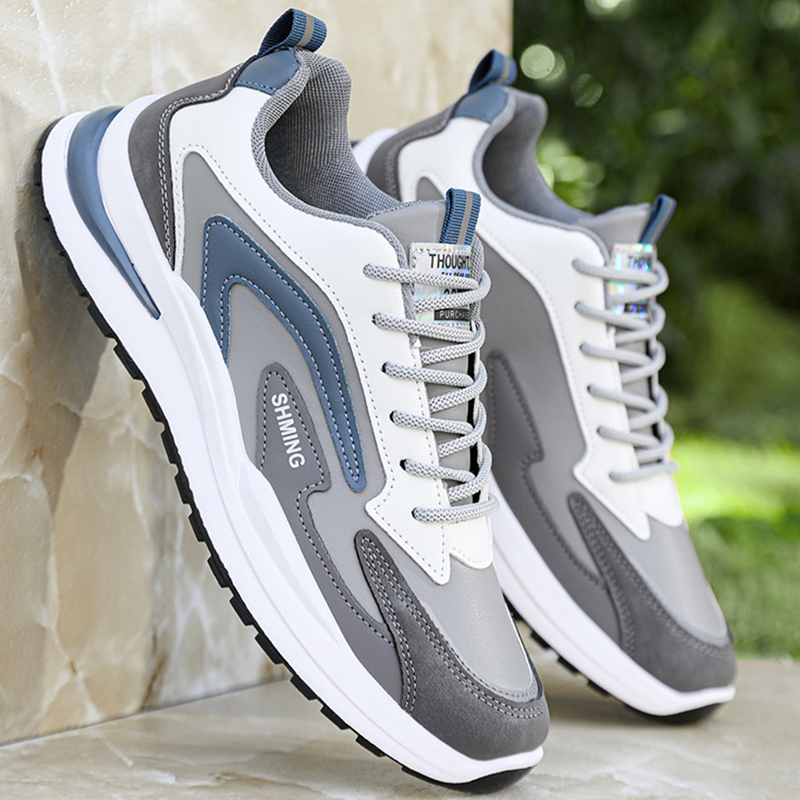 Zapatos Deportivos de Primavera para Hombre, Nuevos Zapatos Casuales de Cuero Impermeables Antideslizantes Negros para Hombre, Zapatos Deportivos para Correr para Hombre