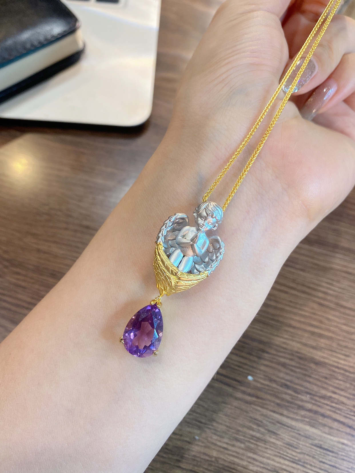 Retro Angel Copper Inlay Zircon Pendant Necklace 1 Piece