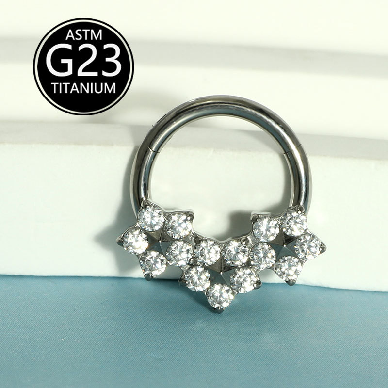 G23 Titanium Inlaid Zircon Nose Ring - Fashion Floral Design Body Piercing Jewelry detail image 9