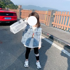 Children's Autumn Stylish Denim Vest for Girls, Baby Girls Spring and Autumn Children's Fashion Korean Version Back Vest, Kids Vest Autumn 0073