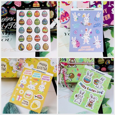 新款复活节铜版纸不干胶 可爱小兔子贴纸 兔年礼品礼物装饰封口贴|ru
