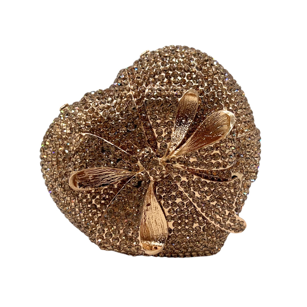 Caja de regalo de piedra embrague arco con diamantes caja de regalo de corazón para banquete con diamantes para mujeres