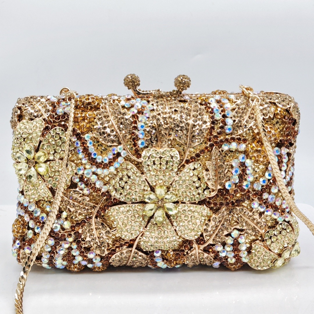 * Cross-border nuevo hueco flor con diamantes bolsa de cena ropa de fiesta bolsa de mano de mujer Crystal Clutch