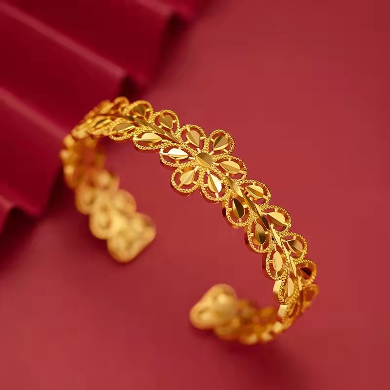 Vietnam sand Gold new ancient gold leaf hollow bracelet women's copper gold plated creative wedding jewelry_voghion.com