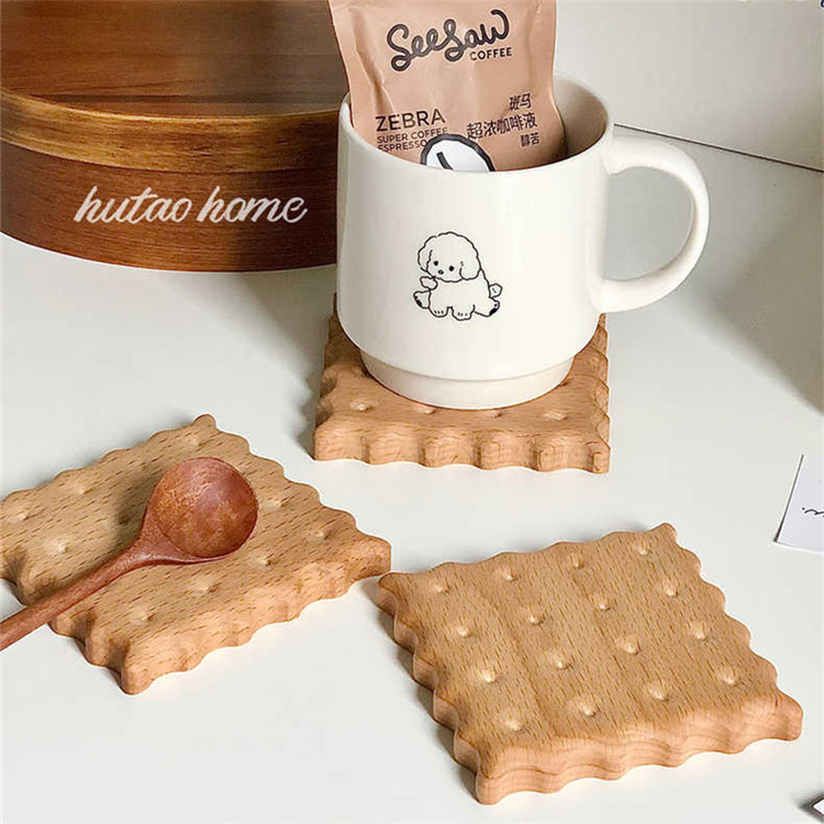 Beech galleta forma café posavasos cuadrado Haya taza de agua decoración de madera maciza almohadilla aislante té montaña