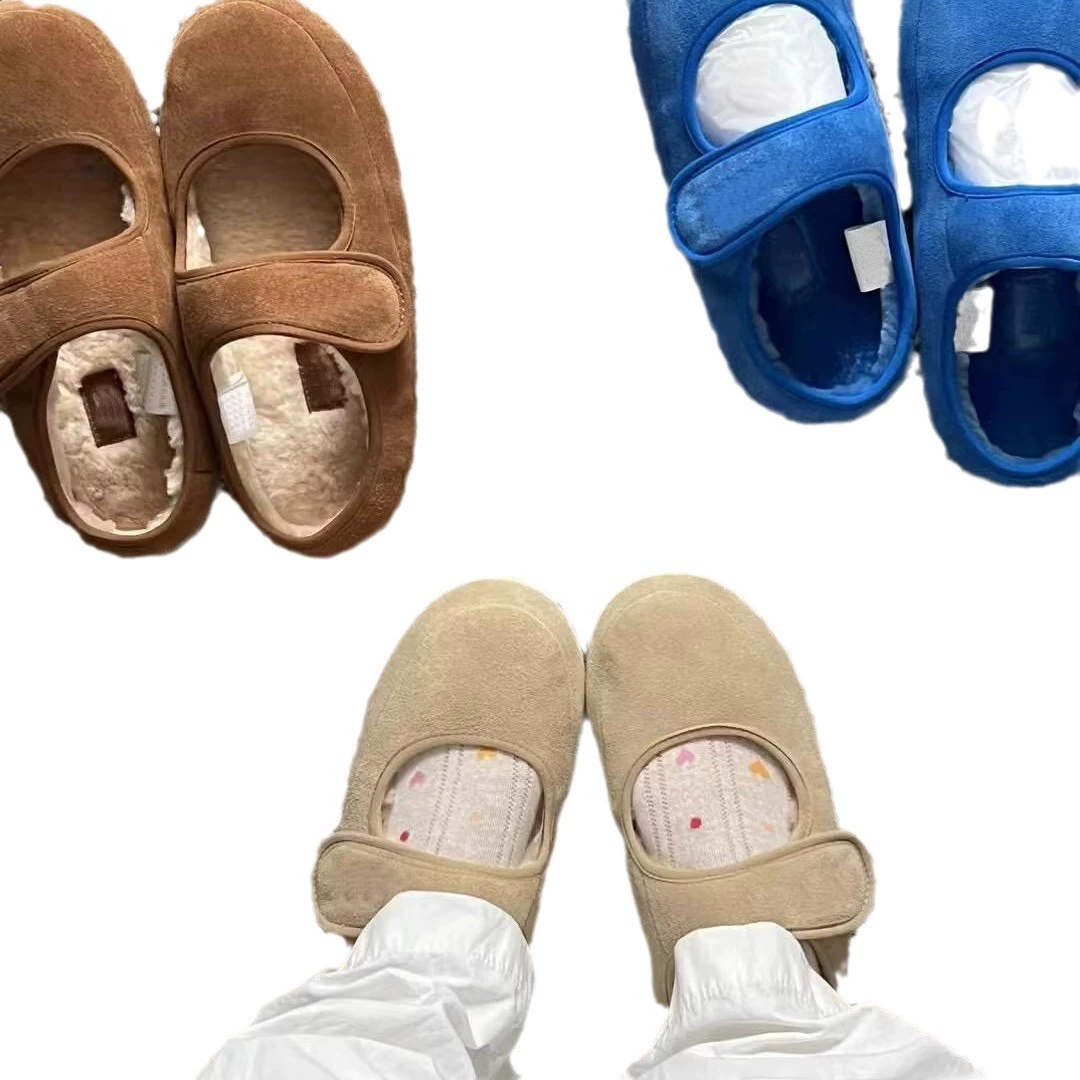 [Spot] Walnut color!Retro warm wool cotton single shoes for women wearing winter plus velvet beans and Mary Zhen shoes