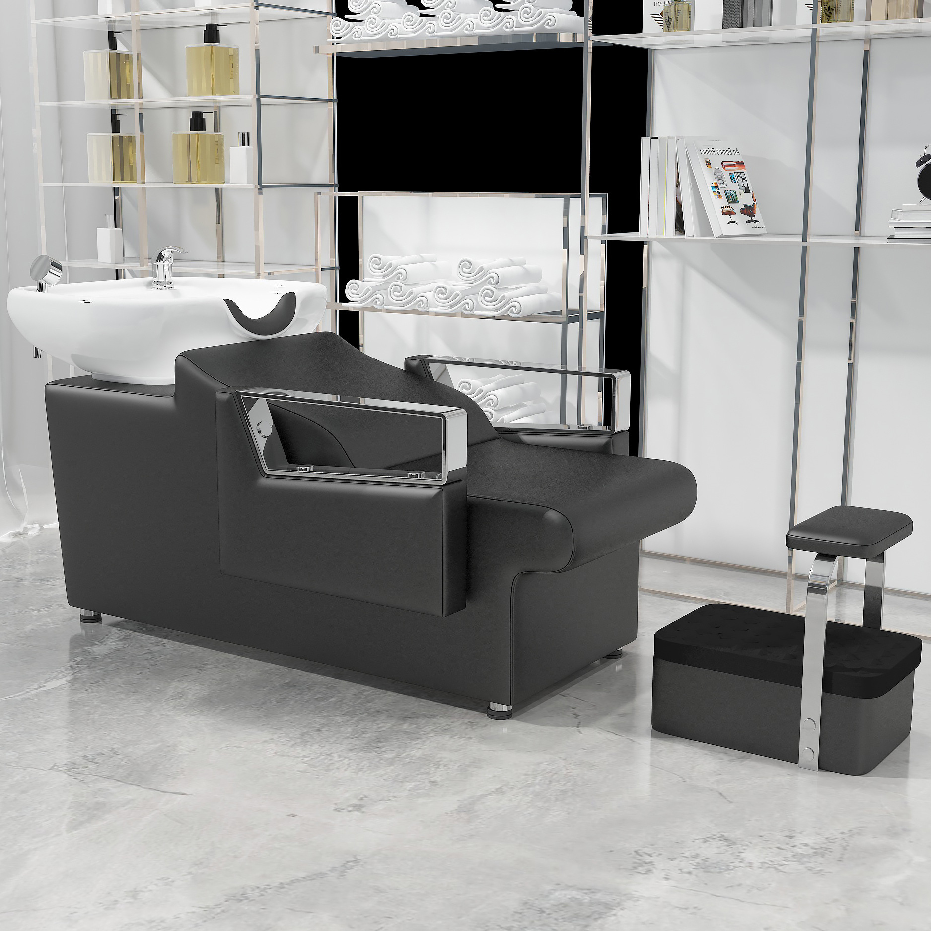 Reposabrazos de plata negros con pies altos - macetas blancas