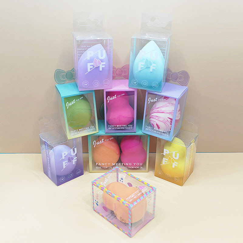 Huevos de maquillaje de belleza, huevos de maquillaje de color, huevos de maquillaje de aire, polvo de maquillaje, caja de PVC transparente, huevos de maquillaje de uso seco y húmedo.