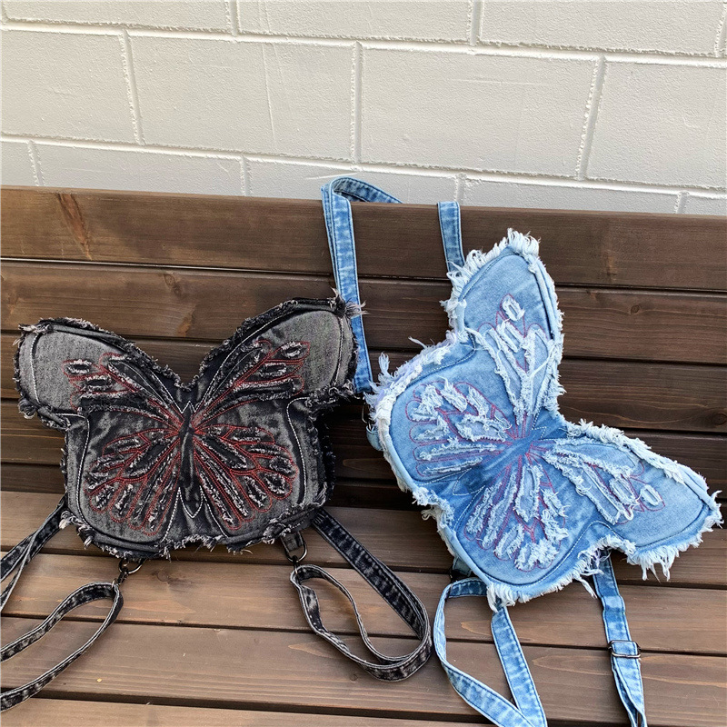 Bolsas de vaqueros de gran capacidad para niños y niñas lindas mariposas pequeñas bolsas de mochila para bebés 2025 nuevas bolsas de comercio exterior para niños