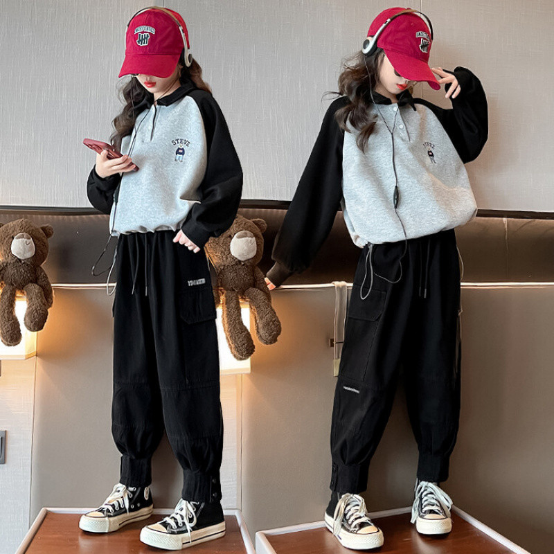 Zhili children's clothing girls' popular set 2026 spring and autumn new style, medium and large children's casual sweatshirt two-piece set, children's POLO