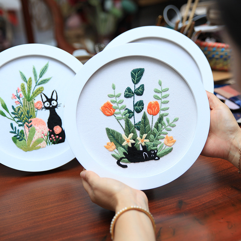 Bordado DIY material paquete gato colgante pintura hecha a mano dibujos animados gato negro creativo pintura Lu bordado escuela regalo novato Kit