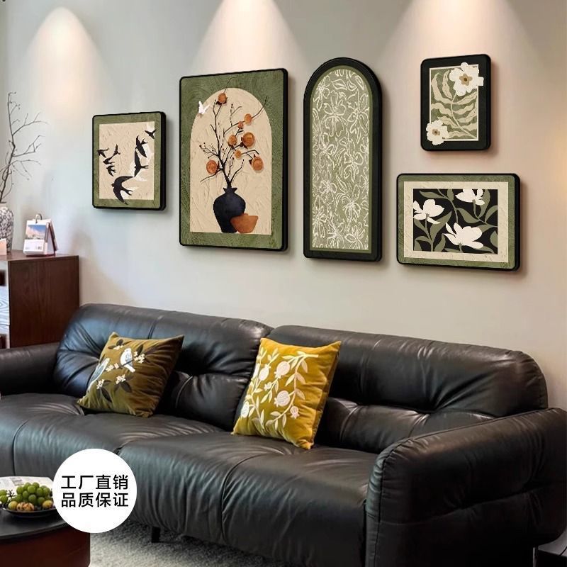 Living Room Antique Style Decorative Painting Retro High-End Sofa Background Wall Hanging Painting Shishi Ruyi Bedside Combination Mural