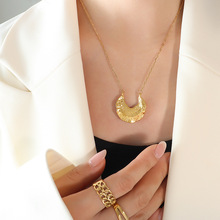 欧美异形不规则锤打纹理褶皱项圈锁骨颈链 钛钢项链耳环饰品套装