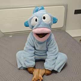 儿童汉顿丑鱼连体男童女童珊瑚绒加厚保暖秋冬抽象搞怪爆款睡袍