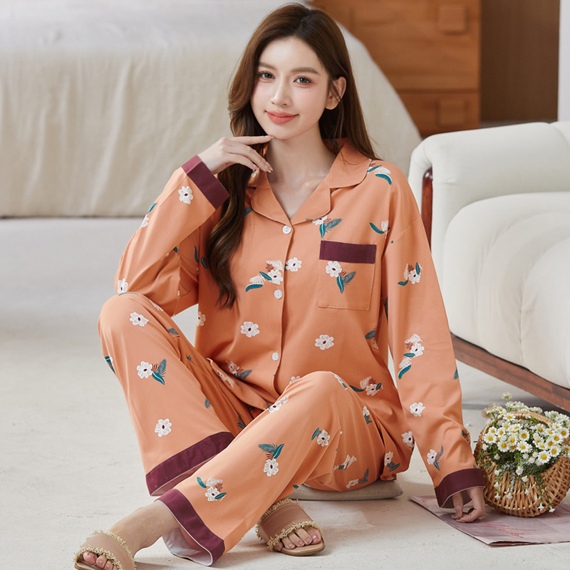 High-End Luxury Floral Pajamas for Women, Spring and Autumn Long-Sleeved Home Wear Sets for Middle-Aged and Elderly Mothers, Imitation Cotton, Wholesale High-End Luxury Floral Pajamas for Women, Spring and Autumn Long-Sleeved Home Wear Sets for Middle-Aged and Elderly Mothers, Imitation Cotton, Wholesale
