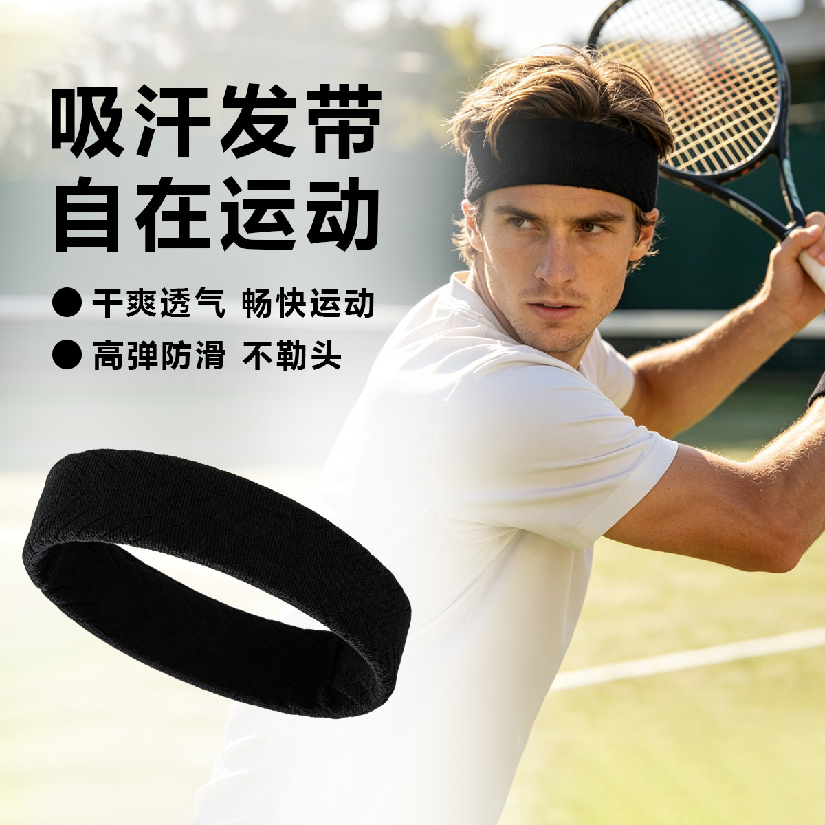 Sweat-absorbing sports headband for running, fitness, and ball sports, solid color, non-slip, sweat-absorbing, high elasticity, unisex
