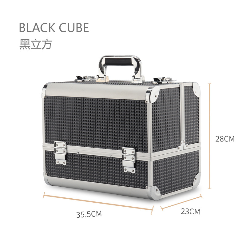 Caja de maquillaje profesional a prueba de agua a prueba de polvo, maleta de aleación de aluminio, caja de almacenamiento de herramientas de manicura de gran capacidad de diseño en capas