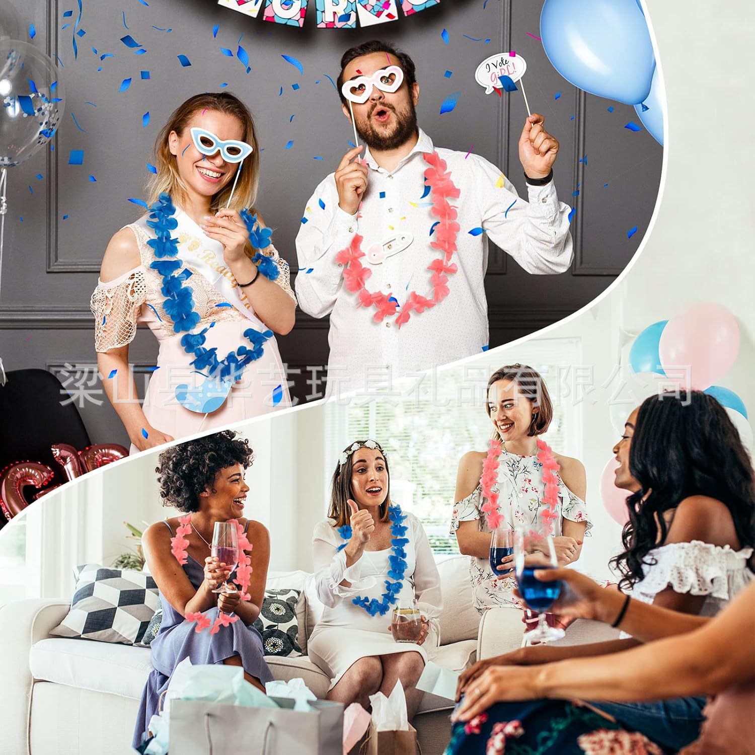 Guirlanda de flores rosadas y azules para baby shower baby revelar sexo Guirlanda al por mayor