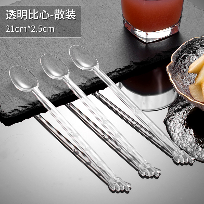 Cuchara desechable envasada individualmente cuchara de hierba de hadas asada mango largo plástico leche té postre tienda especial cuchara de hielo largo agitación