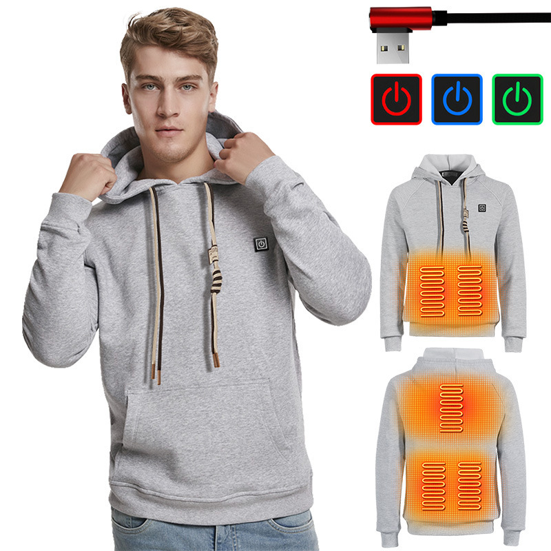 Long-Sleeved Heated Hoodie with Plush Lining, Electric Heated Sports Jacket, Winter Warm Pullover, New Style Long-Sleeved Heated Hoodie with Plush Lining, Electric Heated Sports Jacket, Winter Warm Pullover, New Style