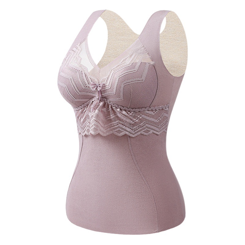 Nuevo otoño y el invierno de encaje de lana de seda chaleco térmico de las mujeres taza fija calefacción desgaste interior sin costuras ropa interior térmica delgada