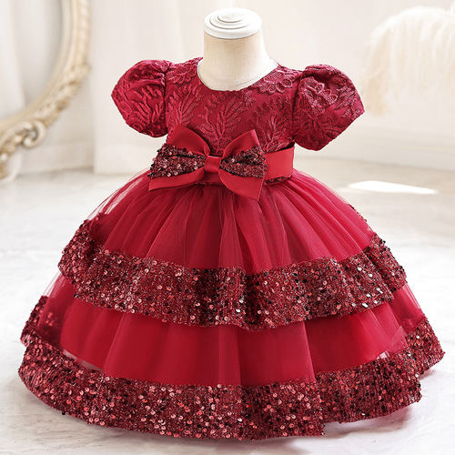 Children's first birthday dress for girls, princess style high-end girl dress, baby wedding dress, ball gown cake skirt, cross-border.