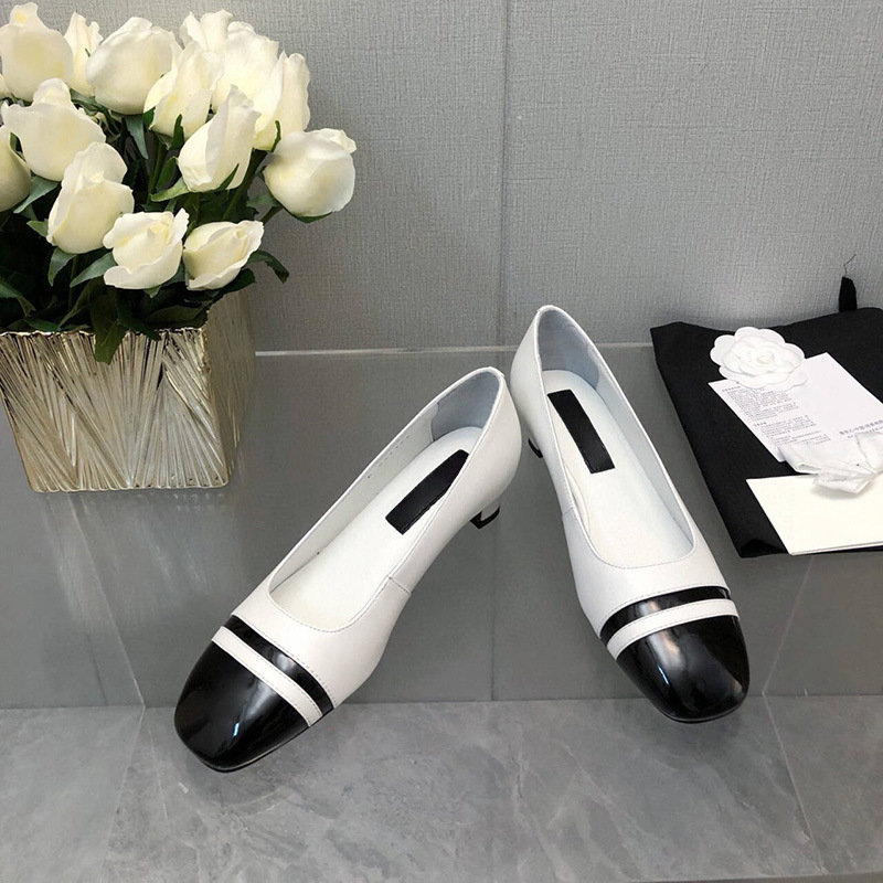 現物の小香風2025の新しい角のフロストの皮は包頭の漆の皮の気質の中で太さとメアリー珍の靴の女性をつなぎ合わせます。|undefined