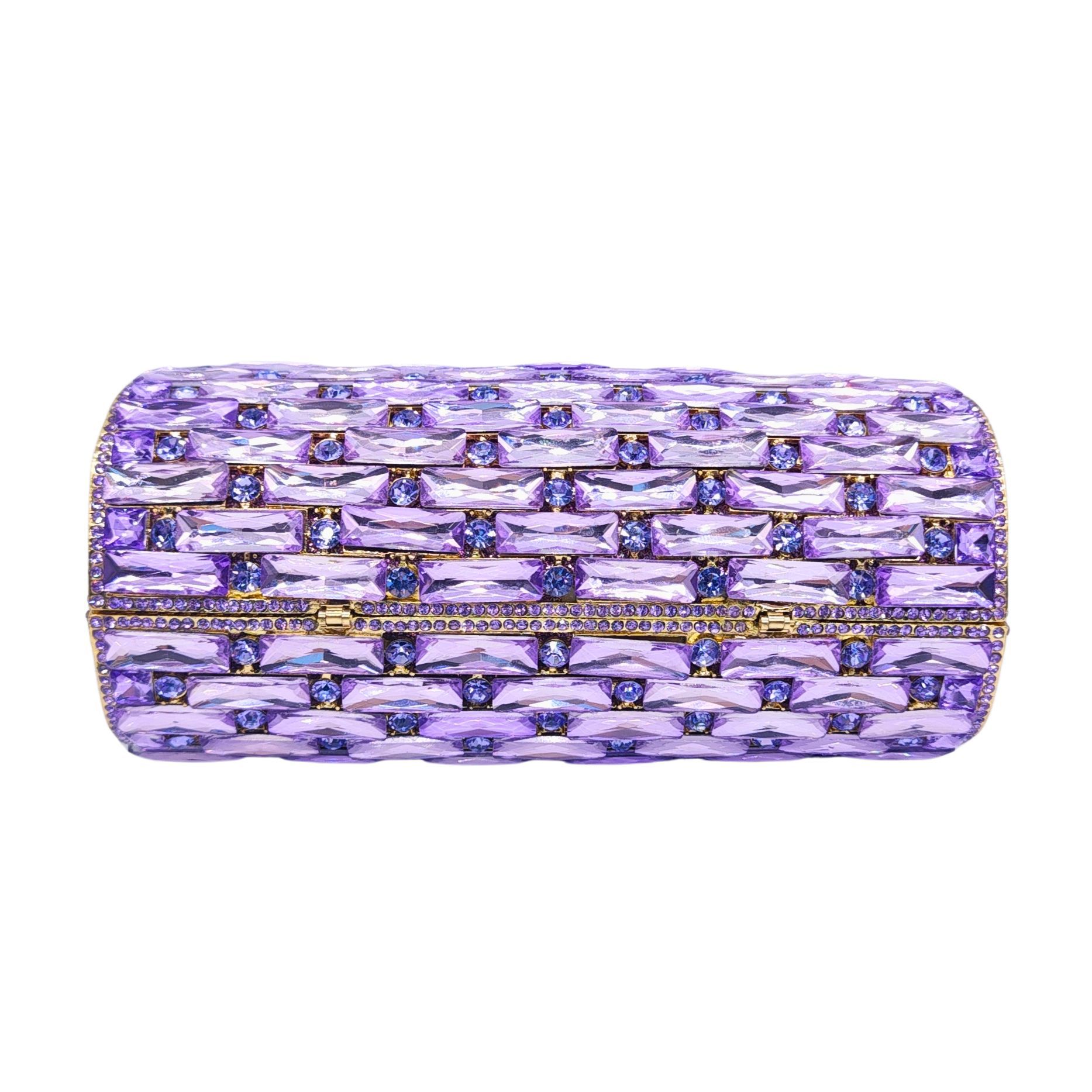 Túi clutch nữ đính kim cương hộp cứng cầm tay dạ tiệc — Hoa violet, Vàng Pha Lê, Nền vàng kim cương trắng, Vàng kim AB