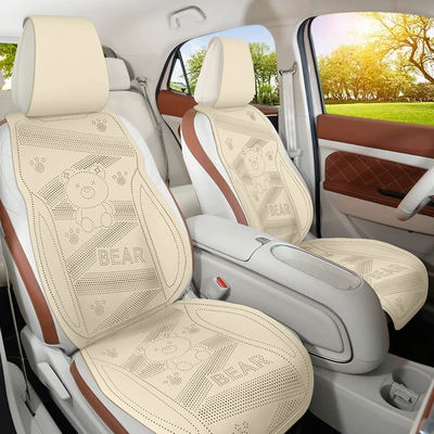 Cute bear-patterned, lightweight, and breathable car seat cushion made of soft suede, suitable for all seasons