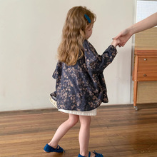 儿童防晒花衬衫2025夏季新款韩版男女童竹节棉麻系长袖衬衣