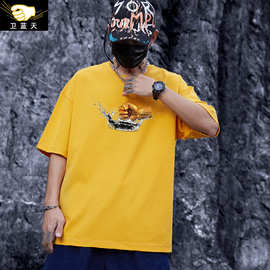 纯棉短袖青少年纯色圆领t恤衫男士夏季宽松半袖国潮休闲男装T潮牌