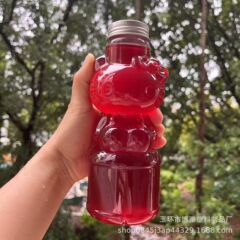 500ml卡通奶茶瓶711同款pet果汁杯饮料瓶一次性包装瓶打包外卖瓶