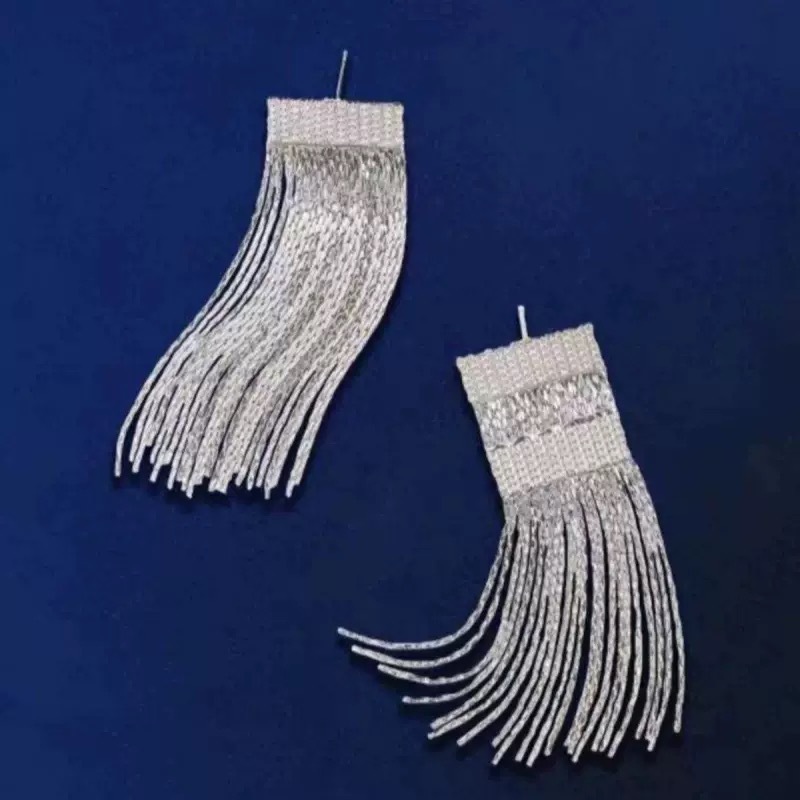 Asymmetrical long small design elegant earrings with zircon