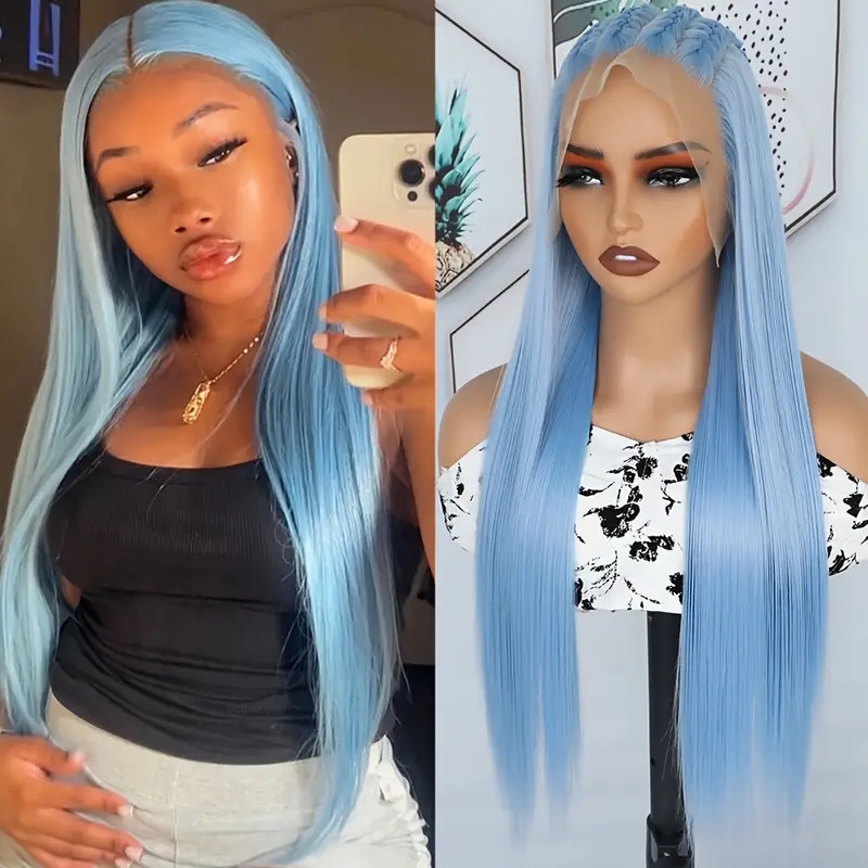 Wig Costume Ao Bing Long Straight Hair Blue 4020 Lace Front Synthetic Hair Wig Manufacturer