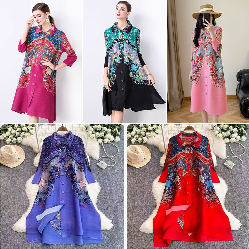 High-End 2026 Three-Pleated Dress for Spring, Summer, and Autumn, Elegant Lady's Mother's Wear, Plus-Size Loose Shirt, Cardigan, and Jacket for Women